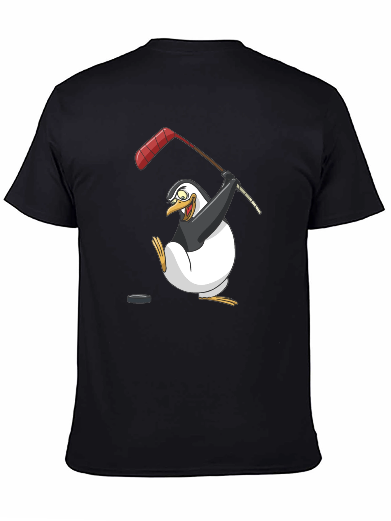Black Penguin Hockey Player Graphic T-Shirt view 4