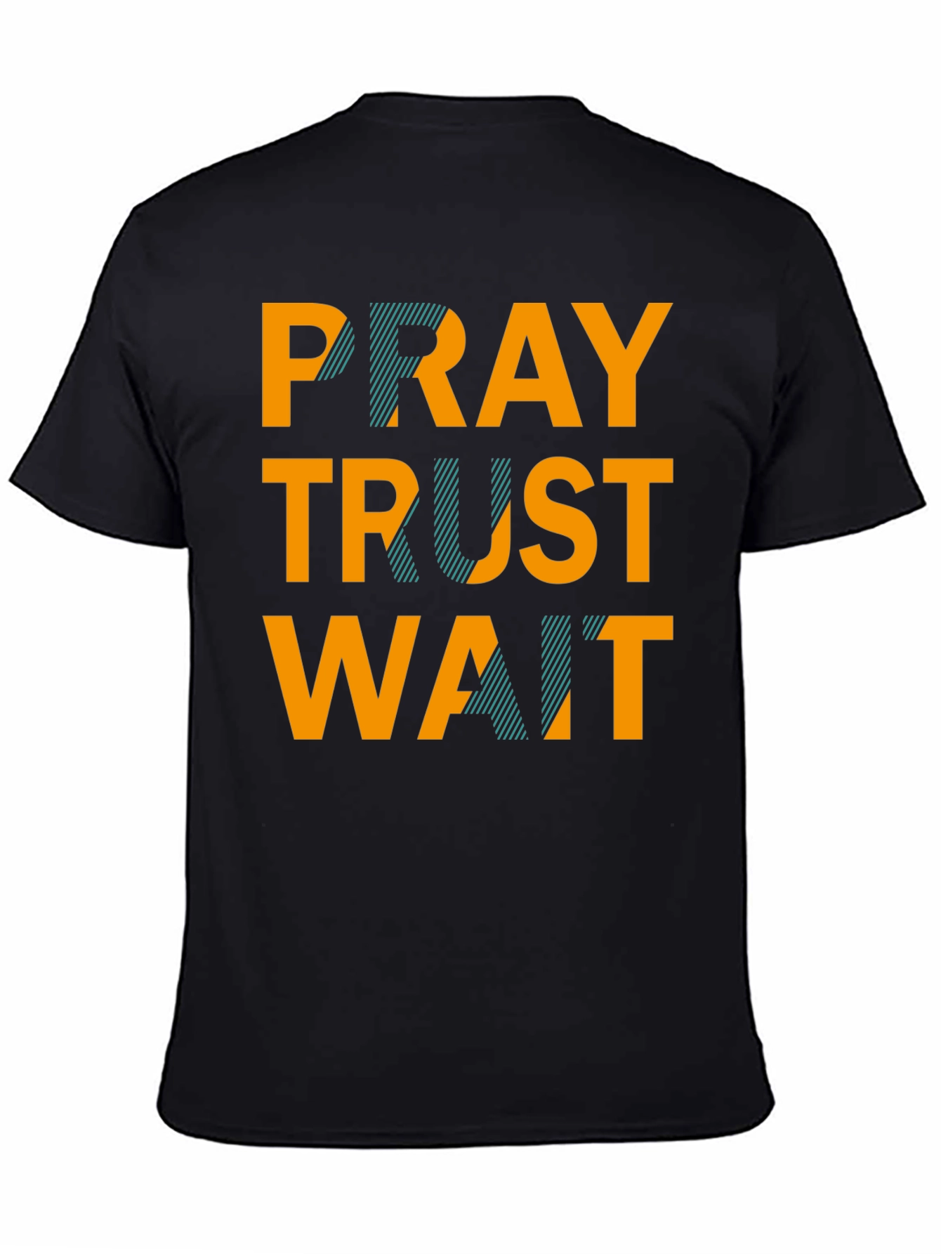 Black Pray Trust Wait Graphic Tee - Black Casual T-Shirt view 4
