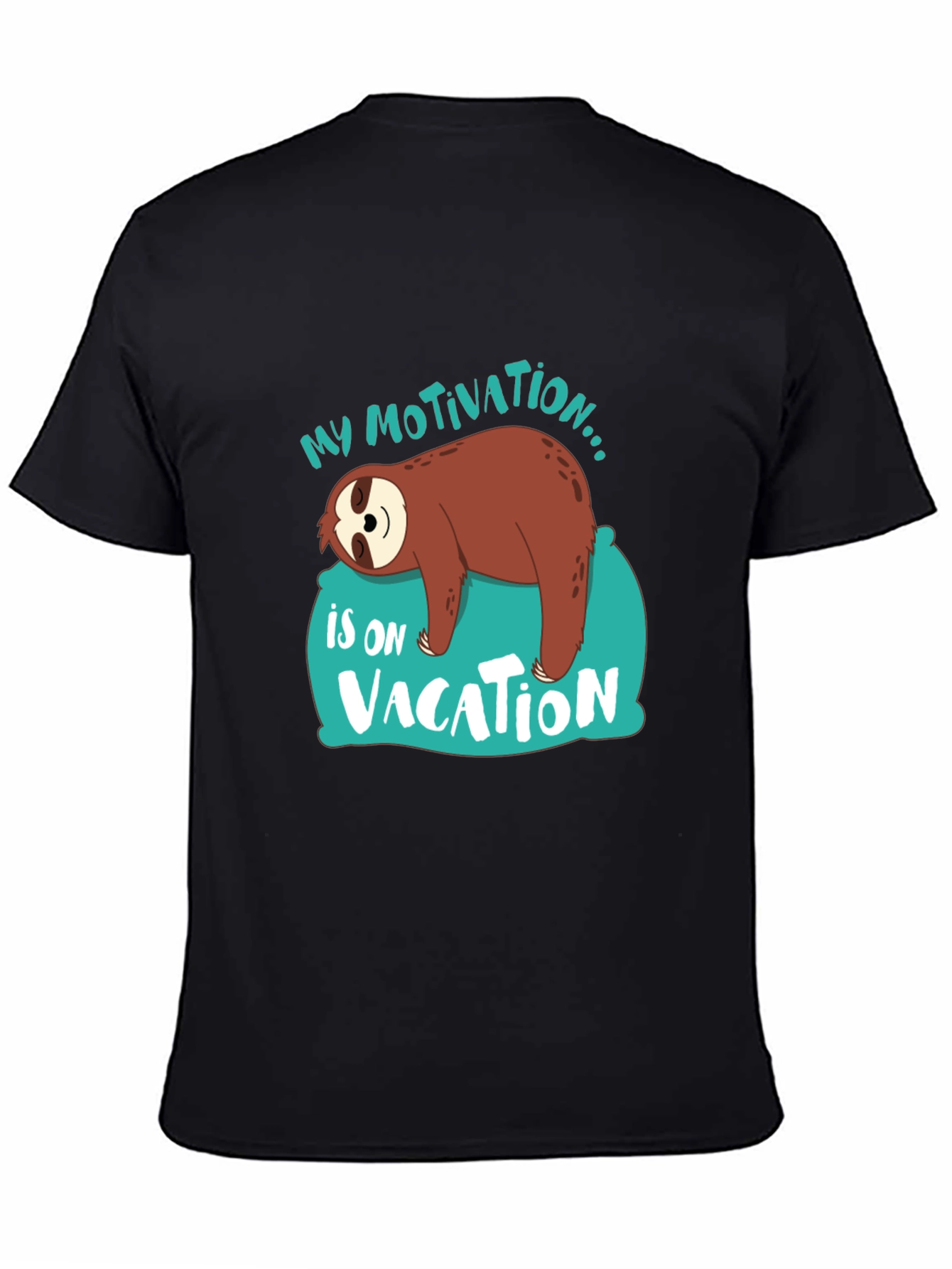Black My Motivation is on Vacation Sloth Graphic T-Shirt view 4