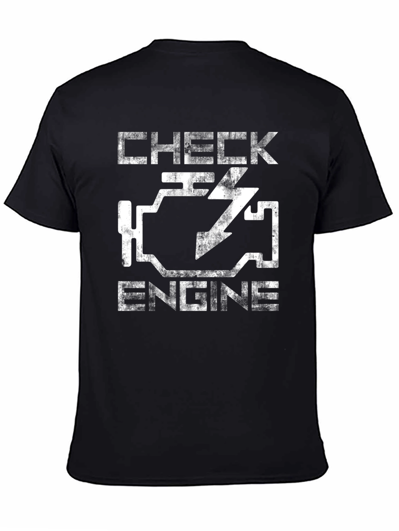 Black Check Engine Funny Graphic Tee - Black Cotton T-Shirt view 4