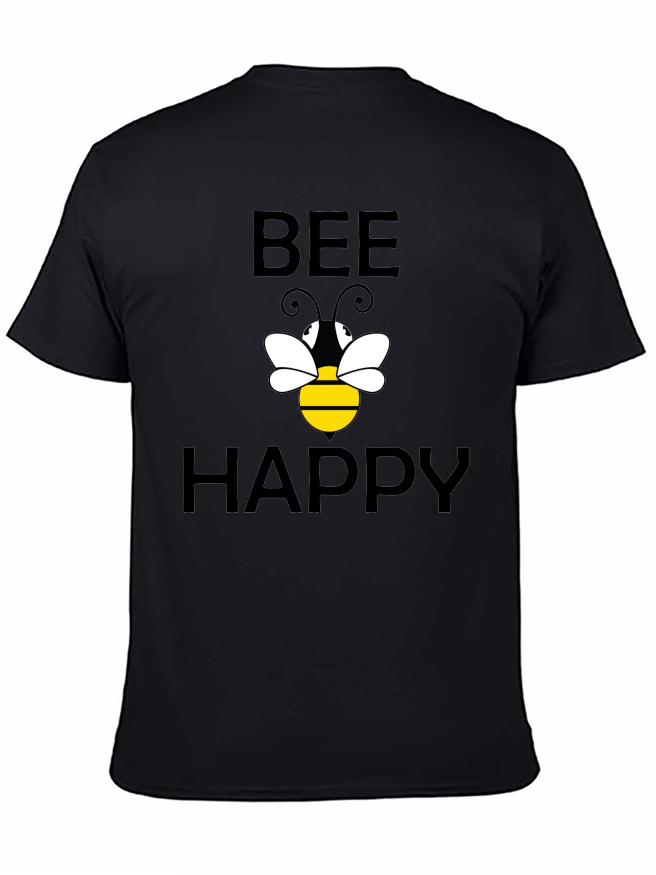 Black Bee Happy Graphic T-Shirt - Black Cotton view 4