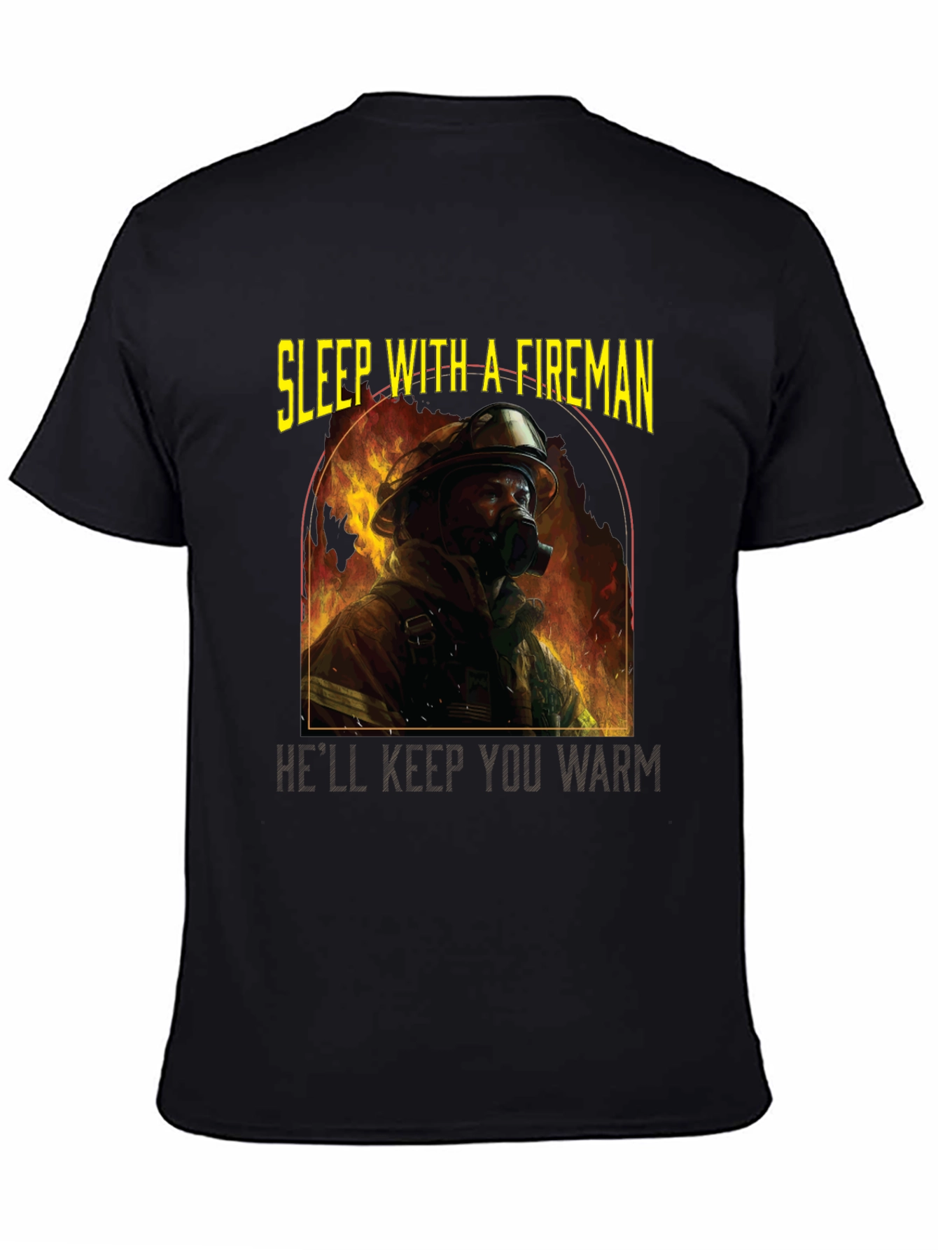 Black Fireman Graphic T-Shirt - Sleep With A Fireman view 4