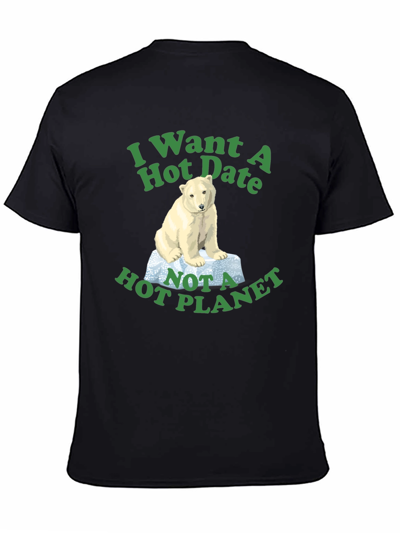 Black I Want a Hot Date Polar Bear Graphic T-Shirt view 4