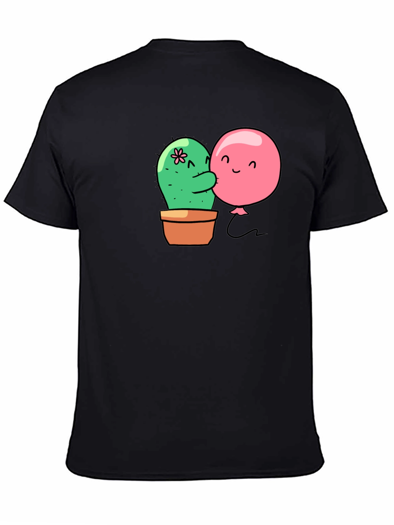 Black Cactus & Balloon Hug Black T-Shirt view 4
