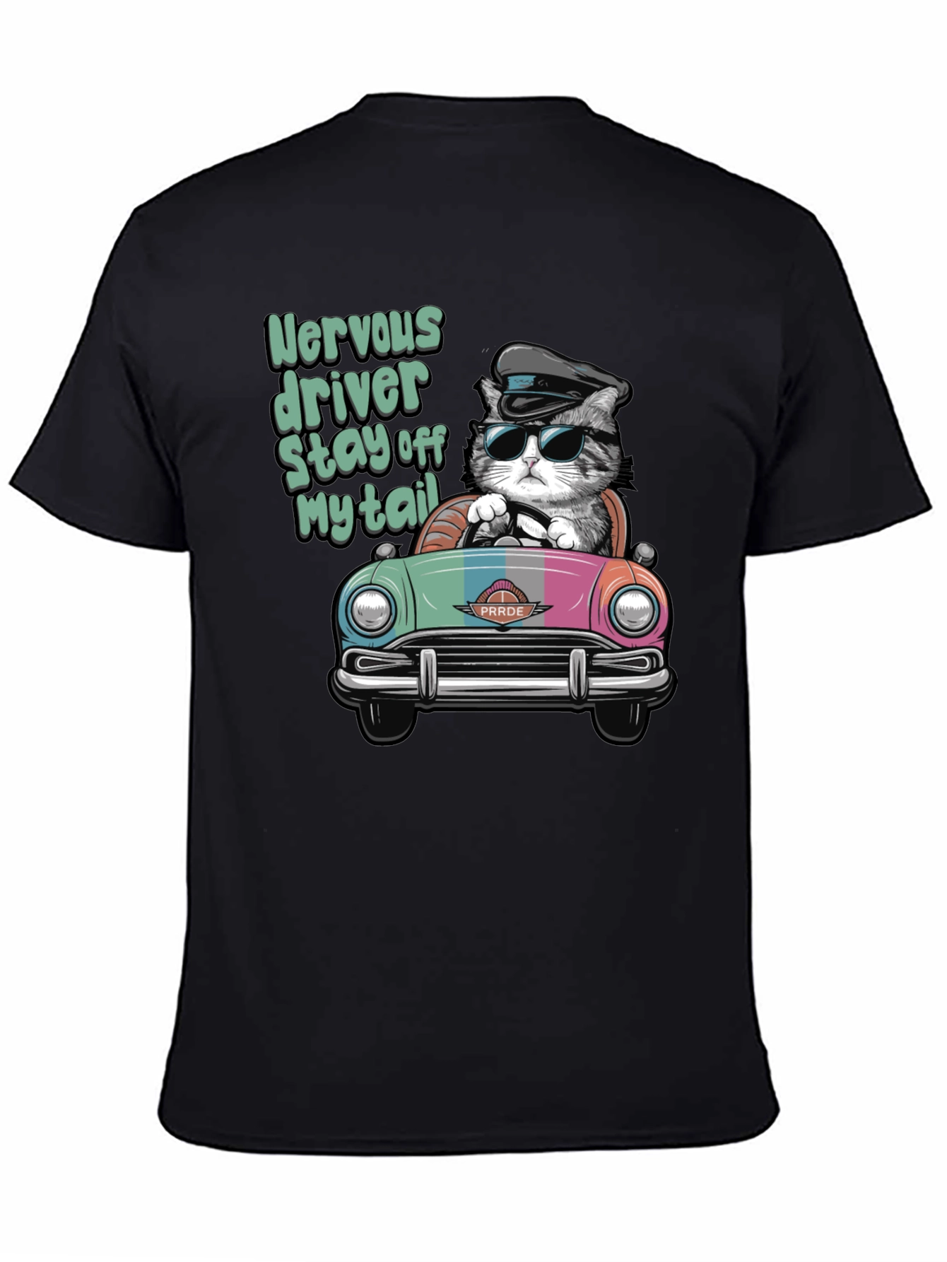 Black Nervous Driver Cat T-Shirt view 4