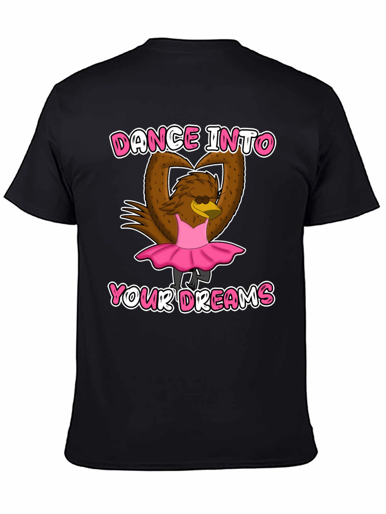 Black Dance Dreams T-Shirt: Ballerina Cartoon Bird Tee view 4