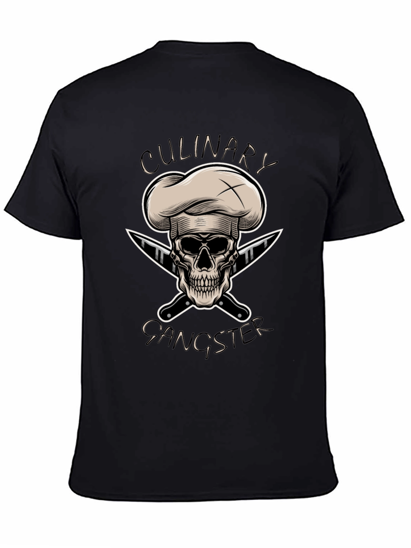 Black Culinary Gangster T-Shirt - Chef Skull Design view 4