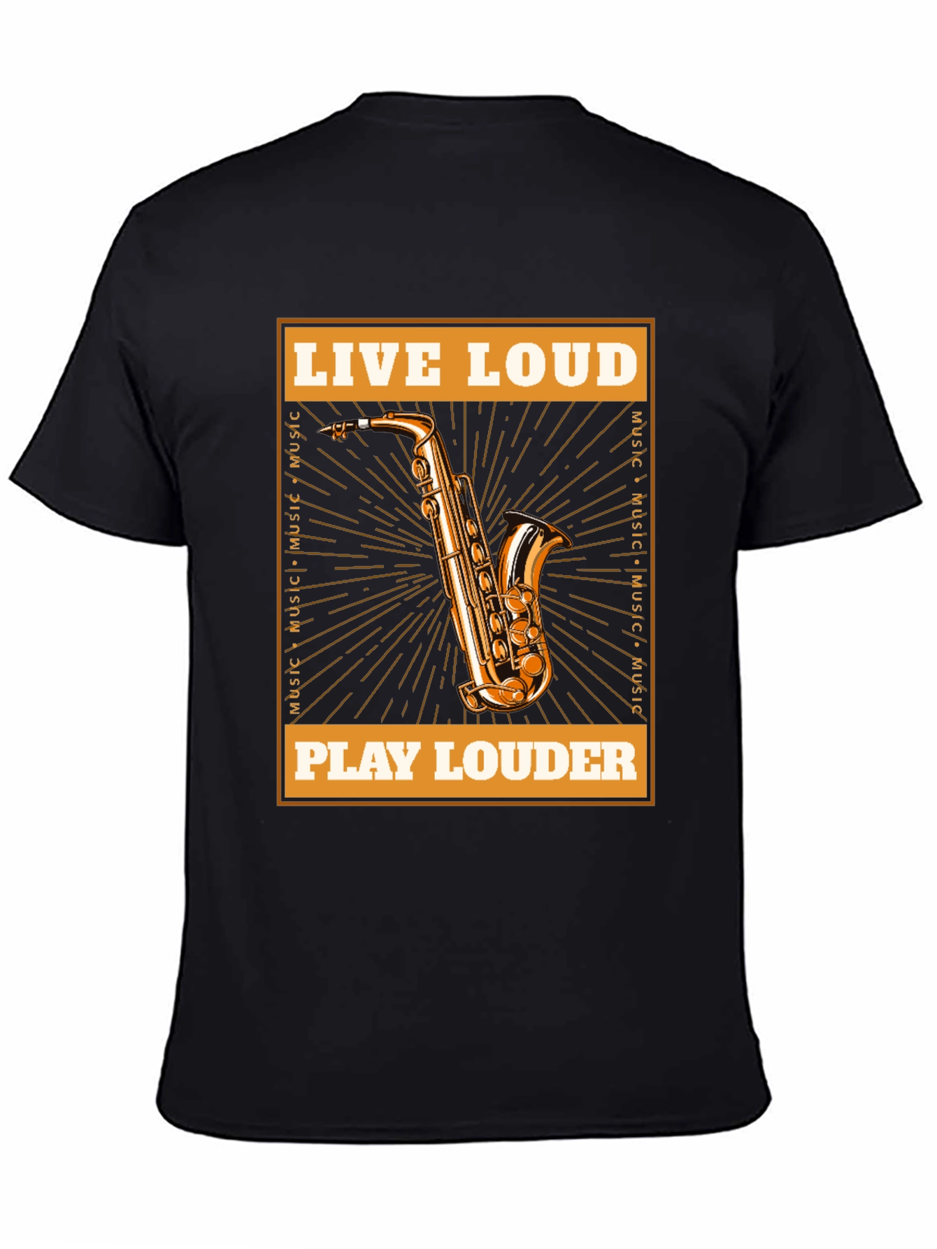 Black Live Loud Saxophone Graphic T-Shirt - Music Lover Tee view 4