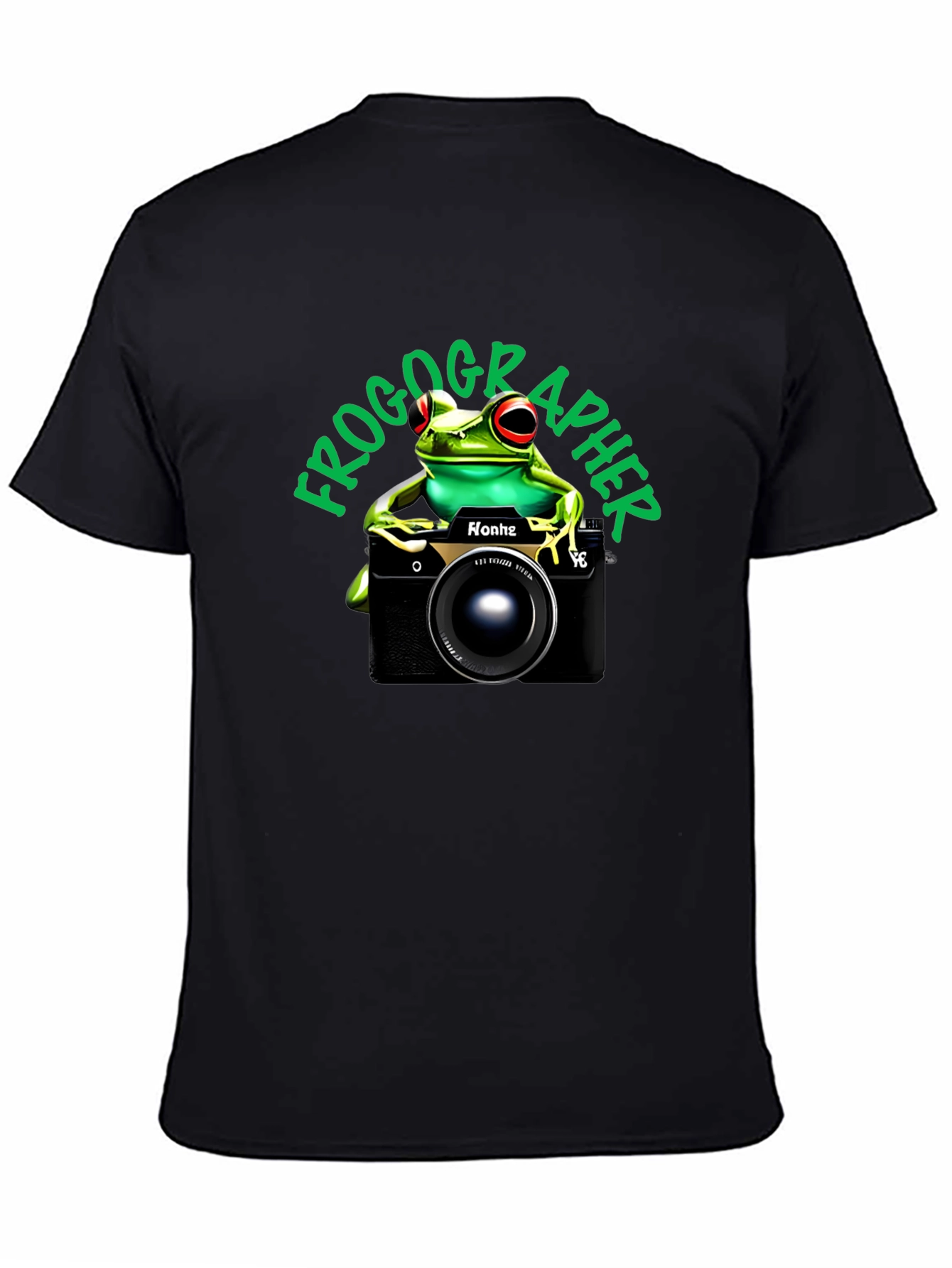 Black Frogographer T-Shirt: Cute Frog Camera Graphic Tee view 4