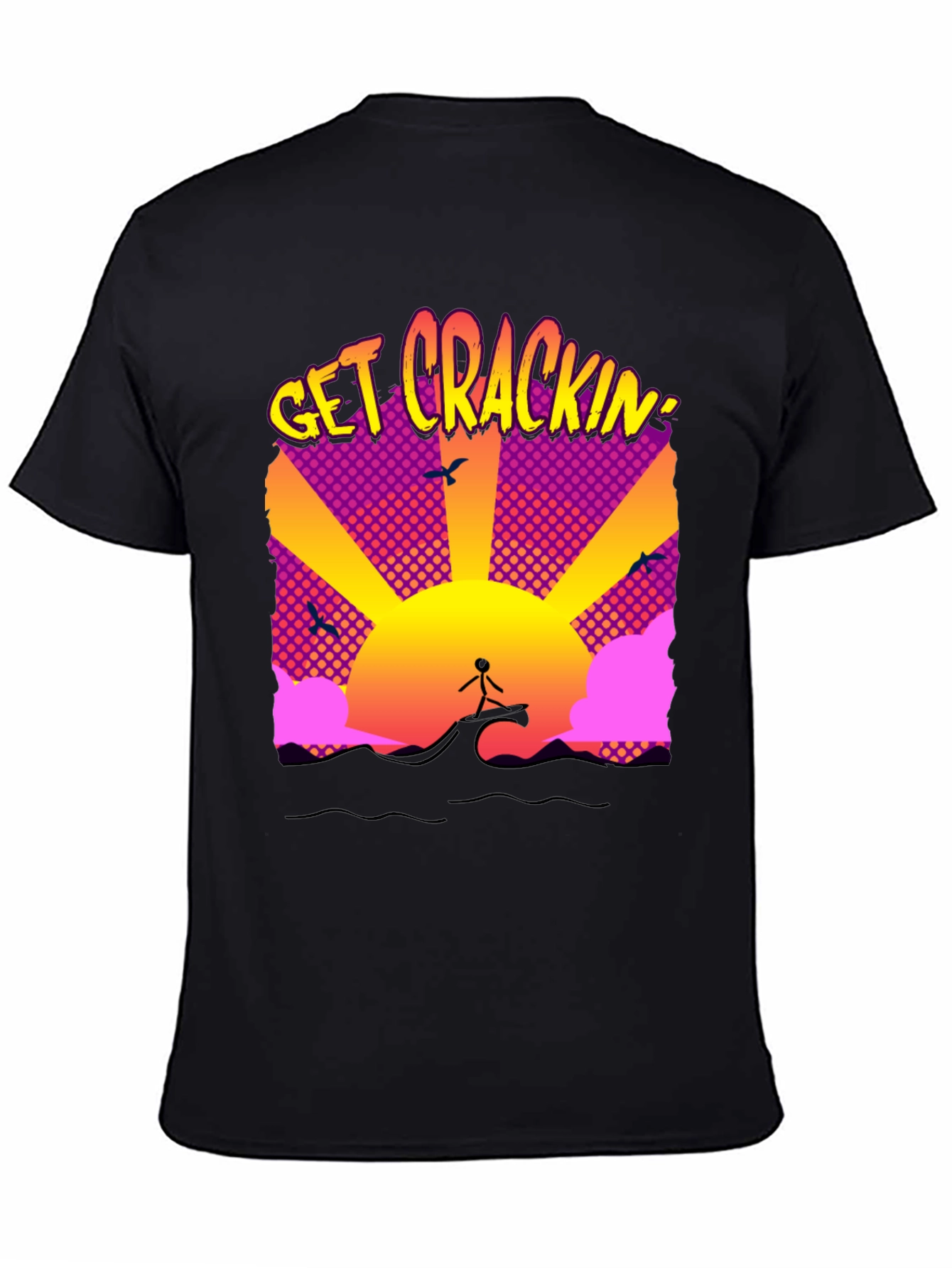 Black Get Crackin' Graphic T-Shirt - Surfing Sunrise view 4