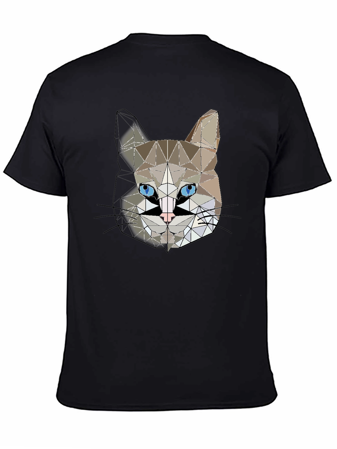 Black Geometric Cat Head Graphic Black T-Shirt view 4