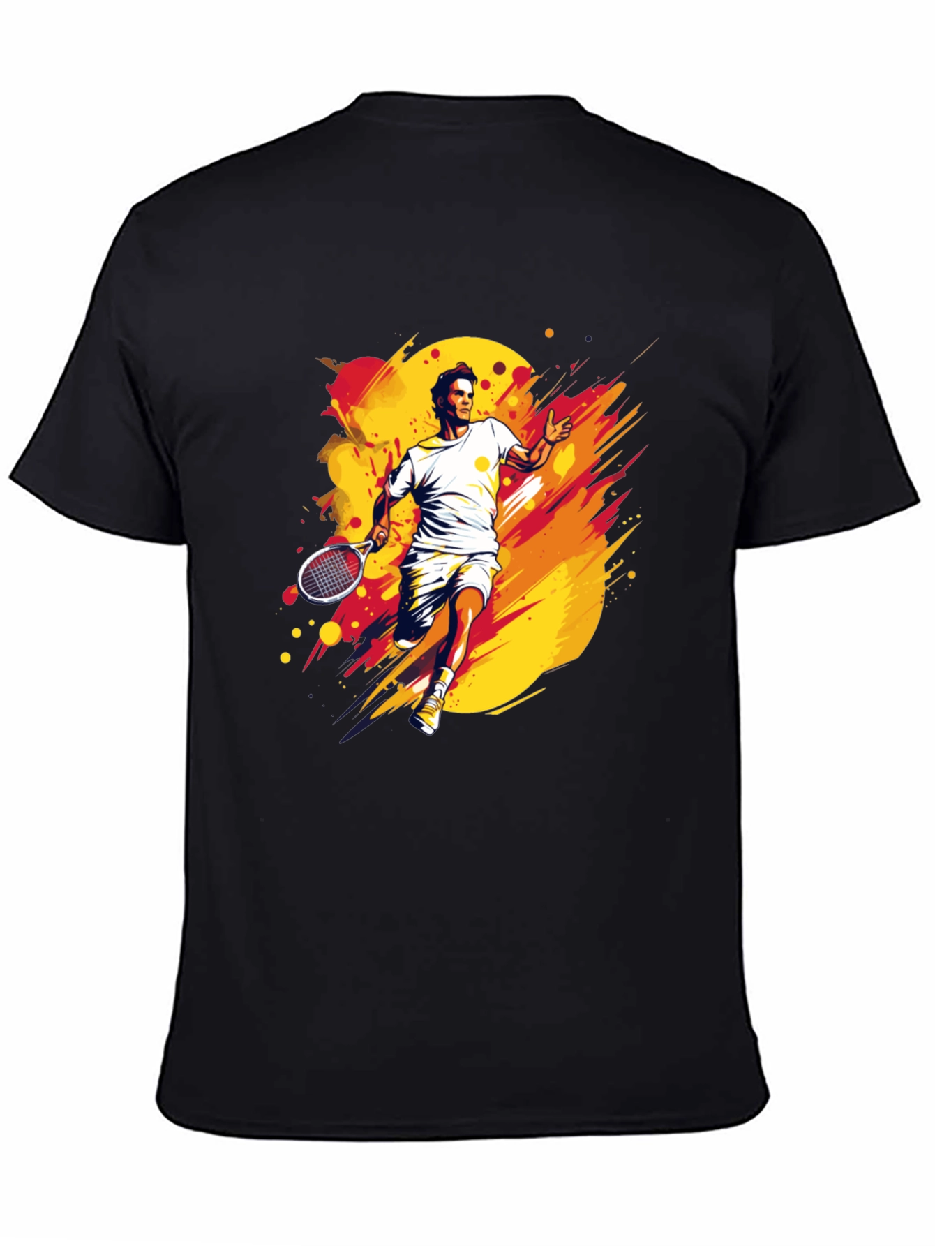 Tennis Player Graphic T-Shirt - Black Casual Tee - 4