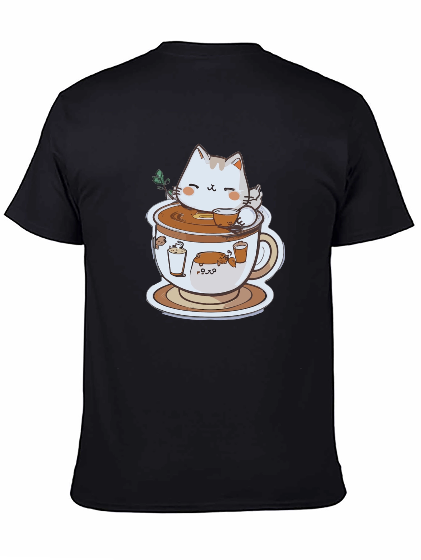 Black Cat in Coffee Cup Graphic Tee view 4