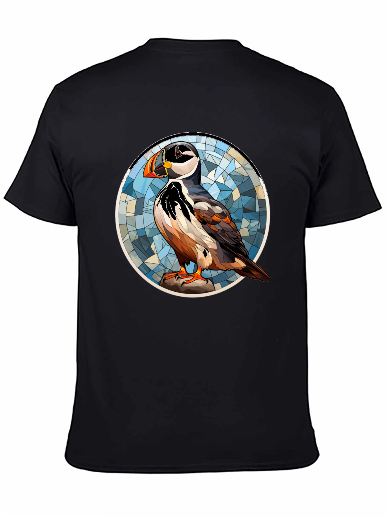 Black Puffin Art T-Shirt - Unique Bird Design view 4