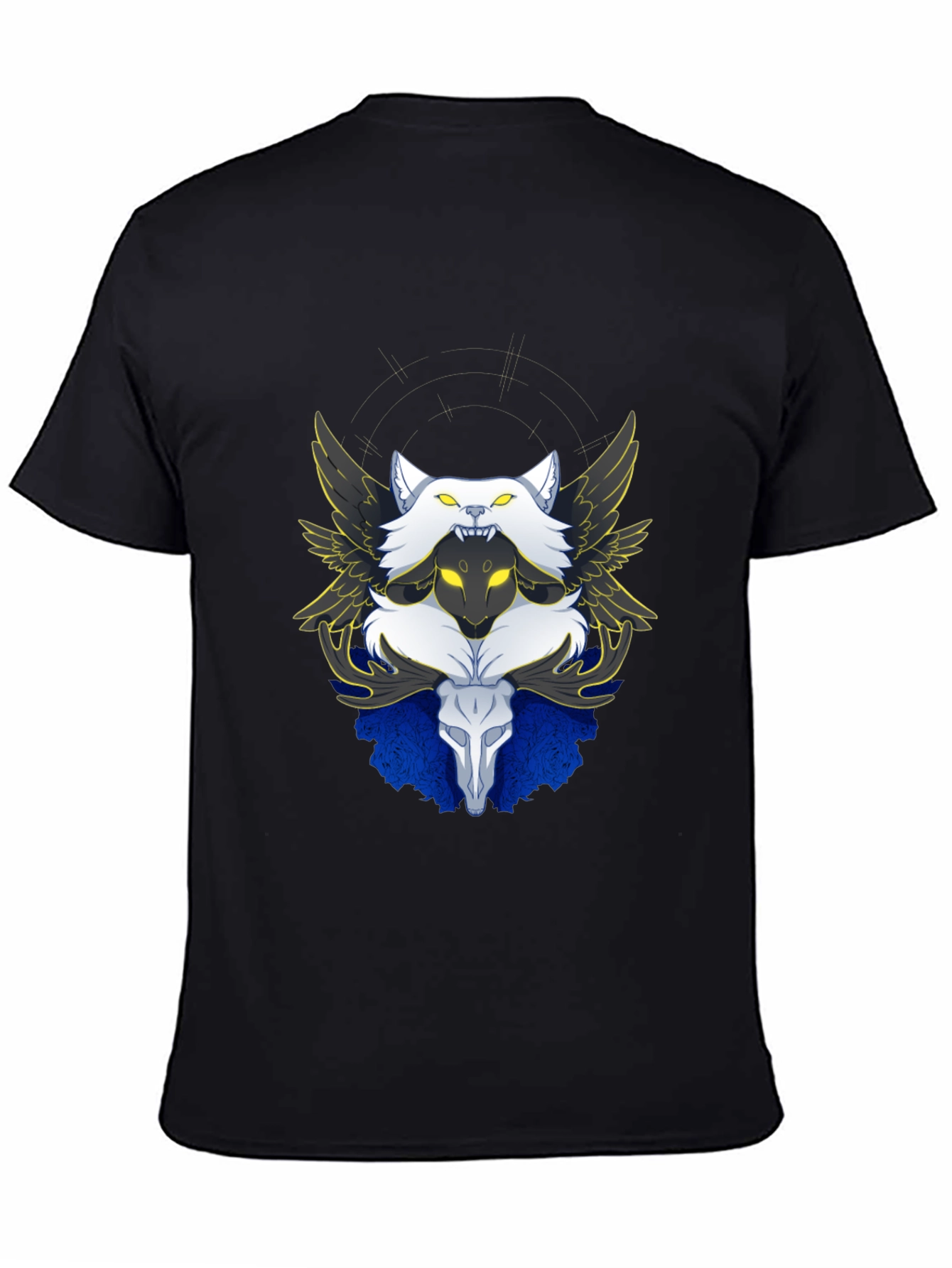 Black Winged Wolf & Skull Graphic Tee - Unique Design view 4