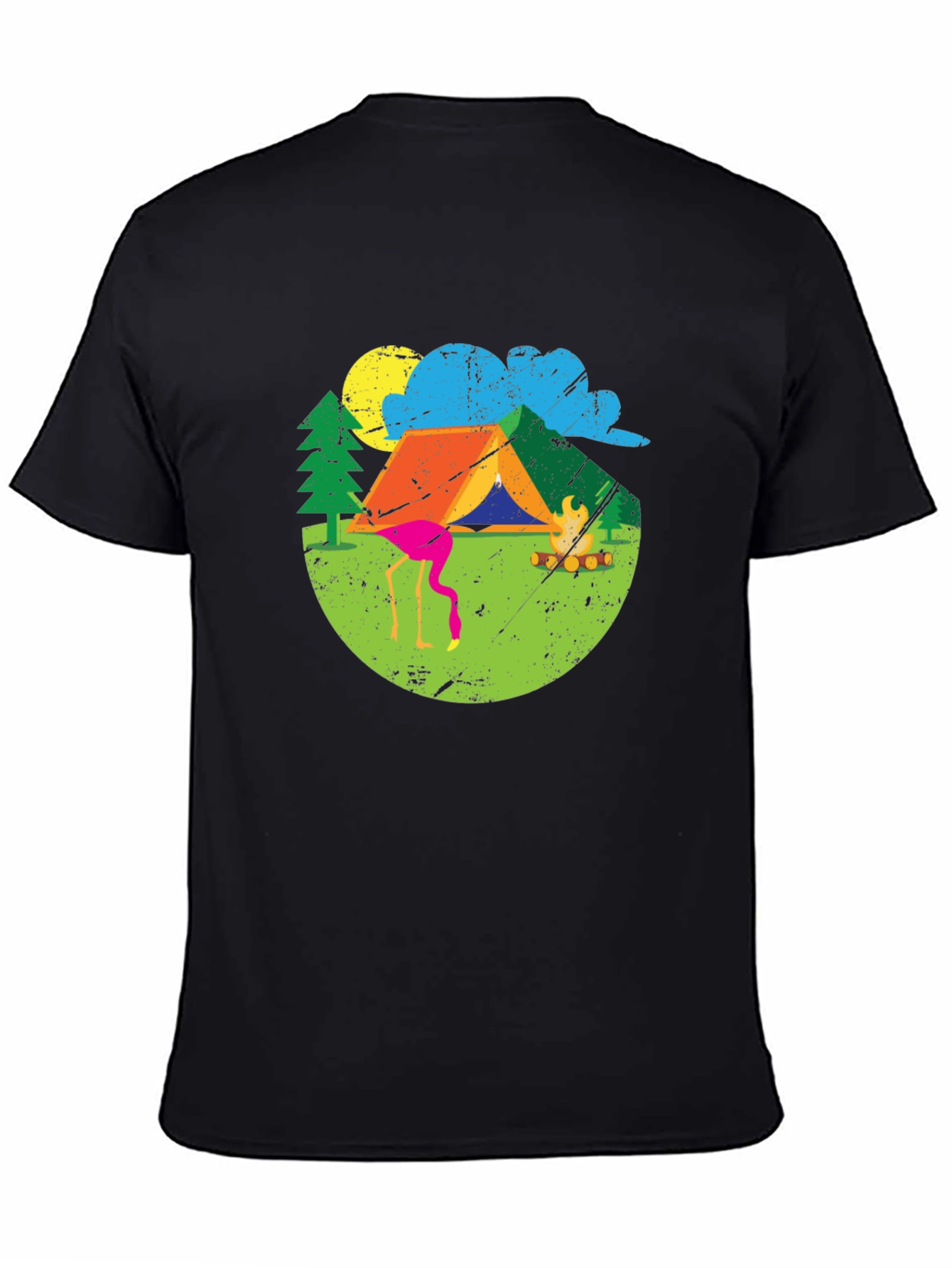 Black Camping Flamingo Graphic Tee - Black view 4