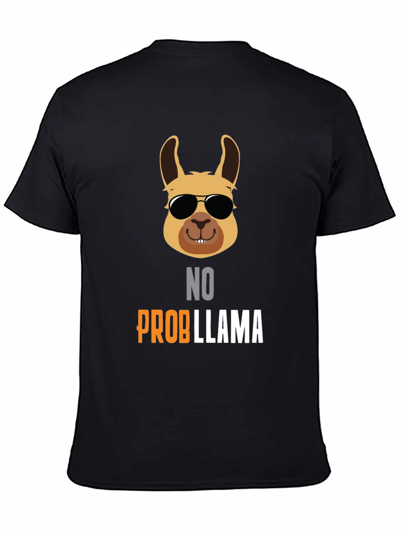 Black No Probllama T-Shirt - Cool Llama with Shades view 4