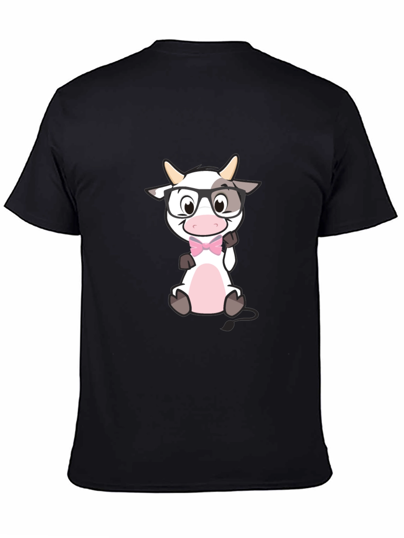 Black Funny Cow with Glasses Black T-Shirt view 4