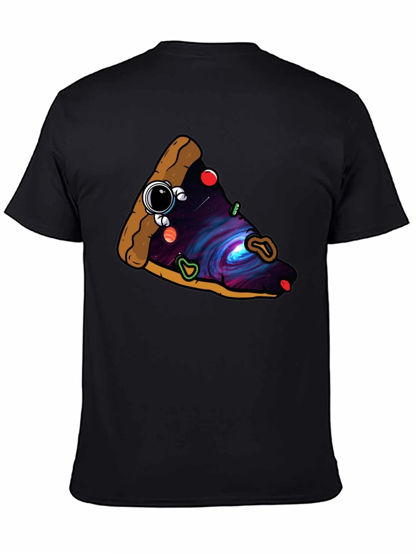 Black Cosmic Pizza Slice Graphic Tee - Unique Design view 4