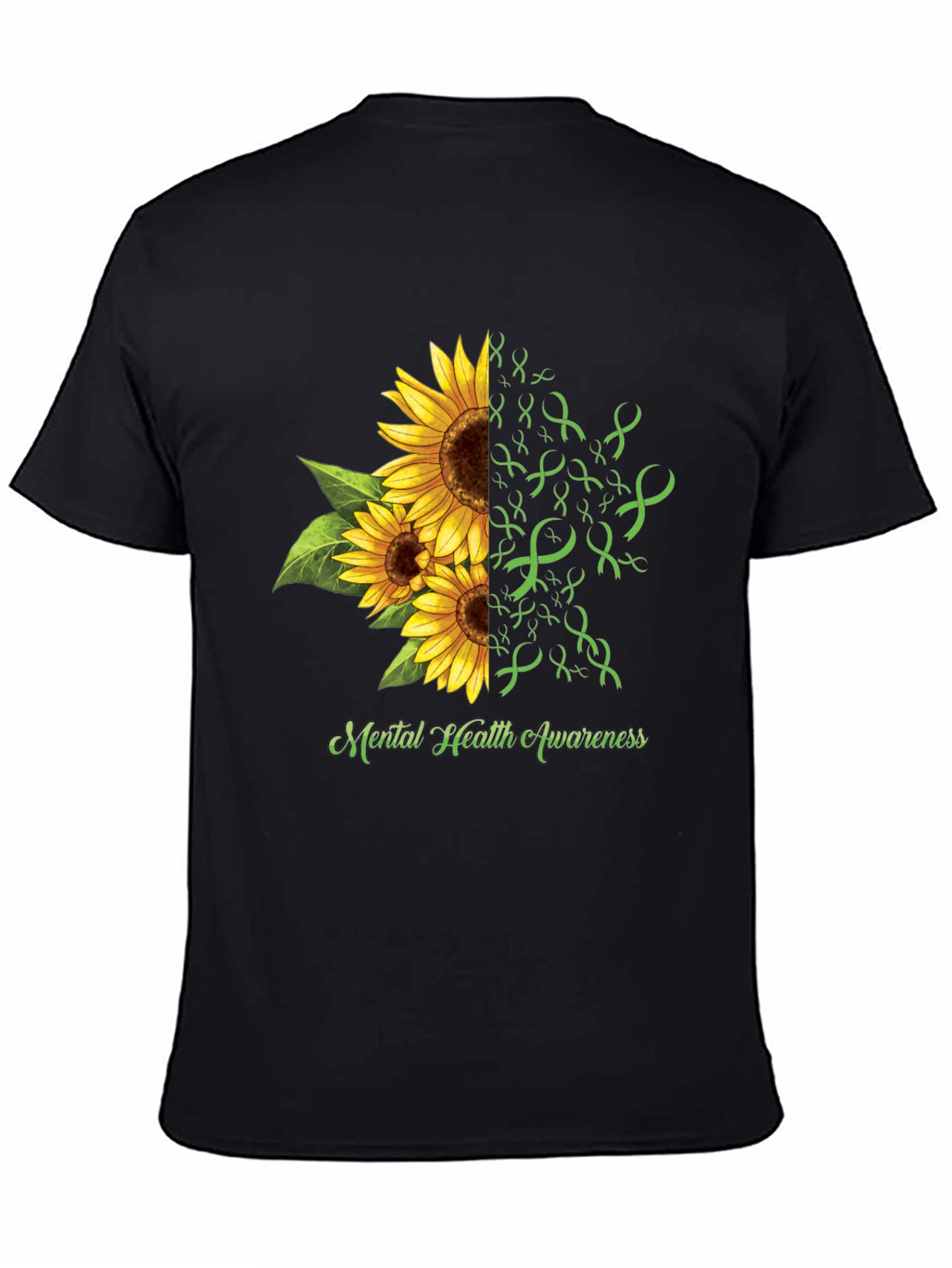 Black Mental Health Awareness Sunflower Ribbon T-Shirt view 4