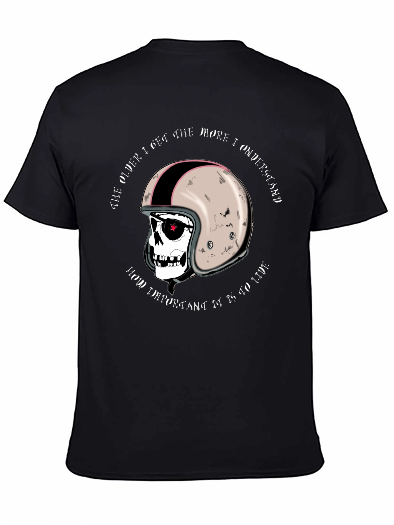 Black Skull & Helmet Graphic Tee - Live to Ride view 4