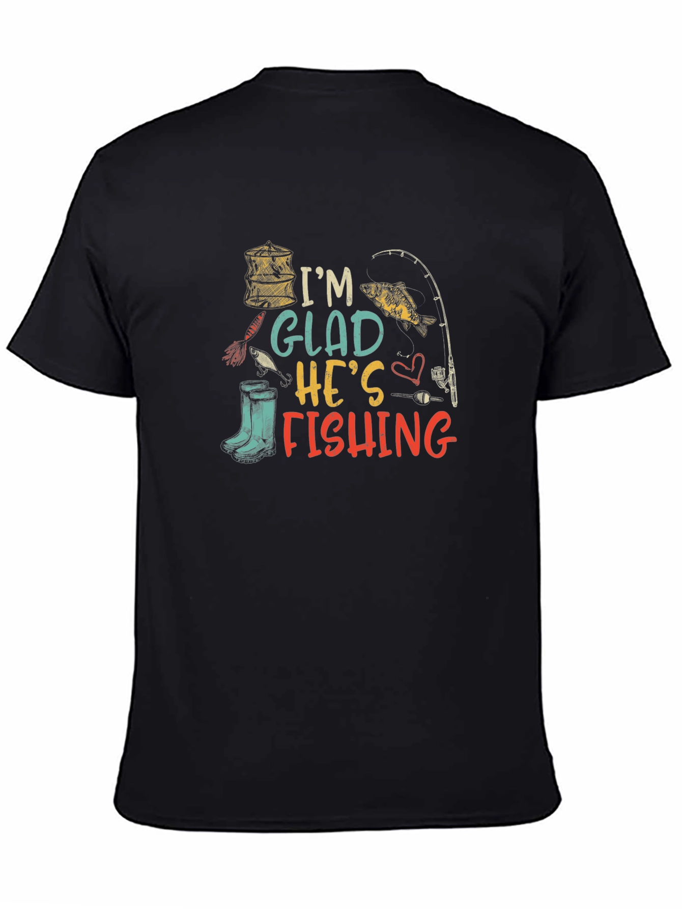 Black I'm Glad He's Fishing Black T-Shirt view 4