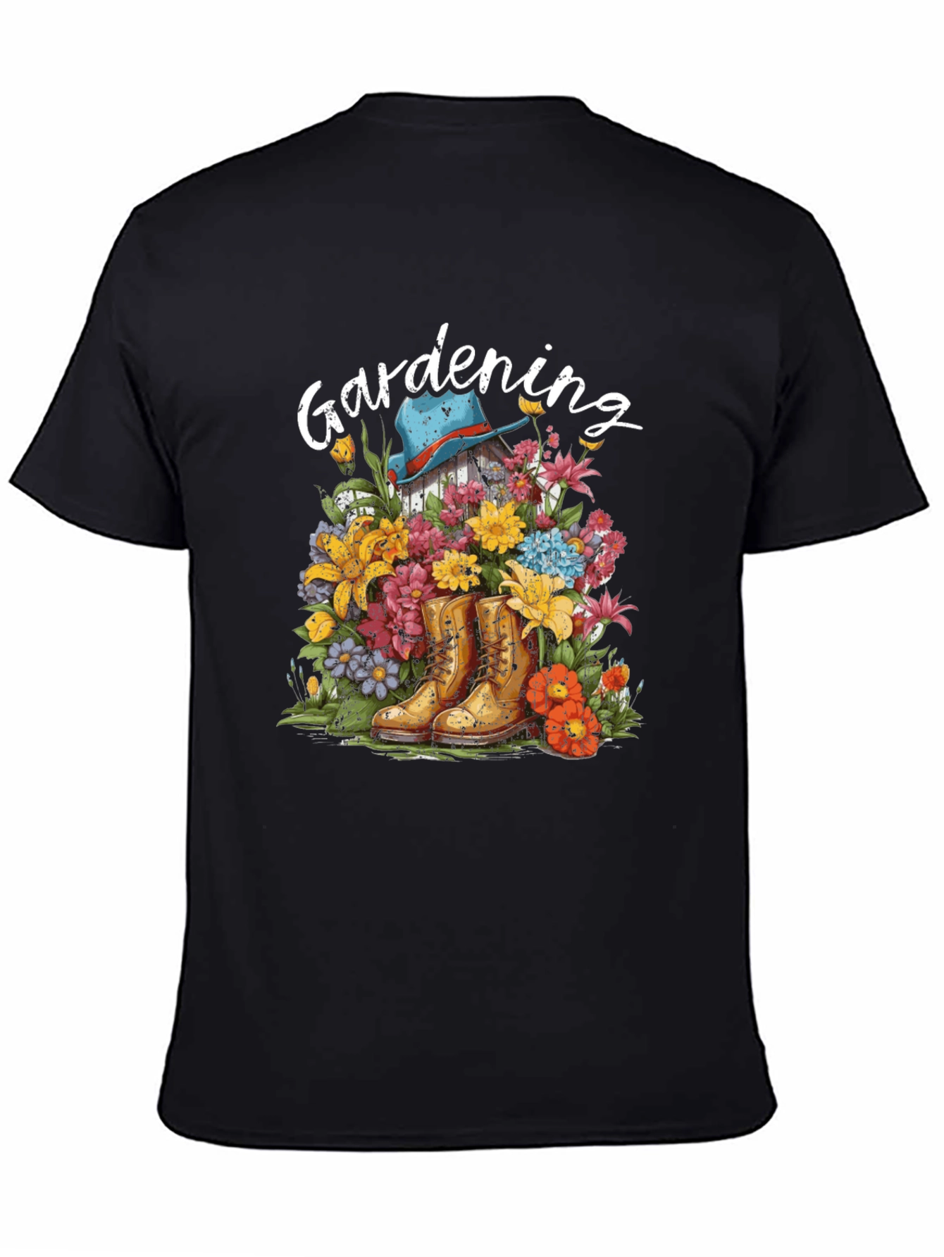 Gardening T-Shirt with Boots and Flowers Design - 4