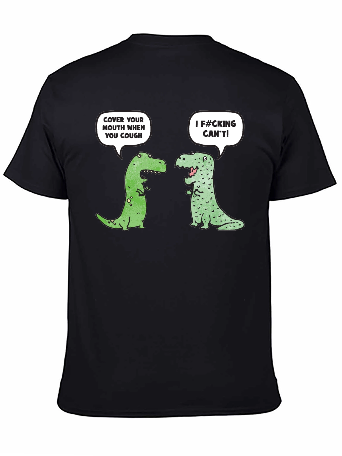 Black Funny Dinosaur Cough Cover T-Shirt view 4