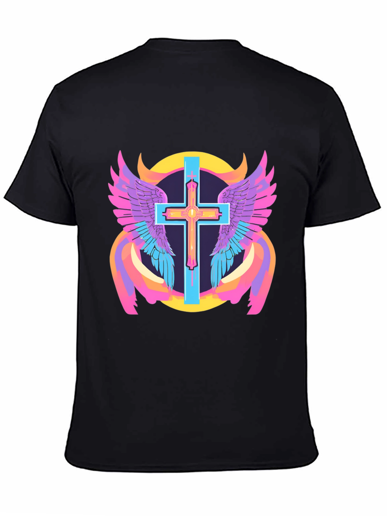 Black Winged Cross Graphic Tee - Black Cotton Blend view 4