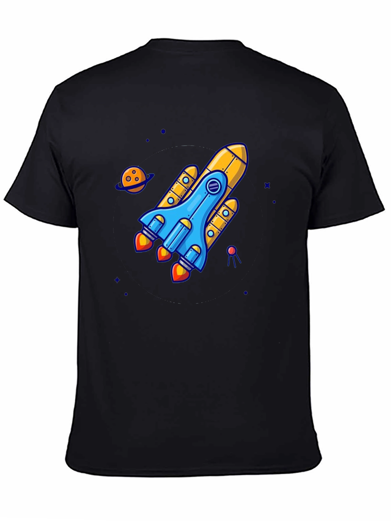 Black Rocket Ship Graphic Tee - Black Cotton T-Shirt view 4