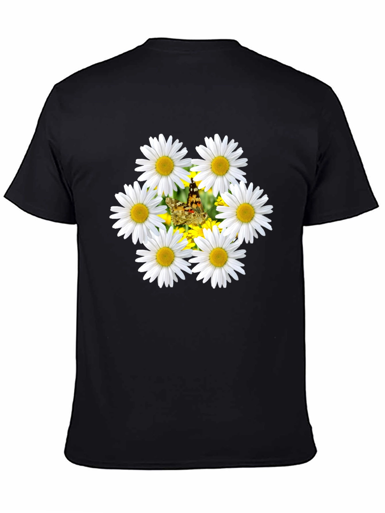 Black Daisy Butterfly Black T-Shirt view 4