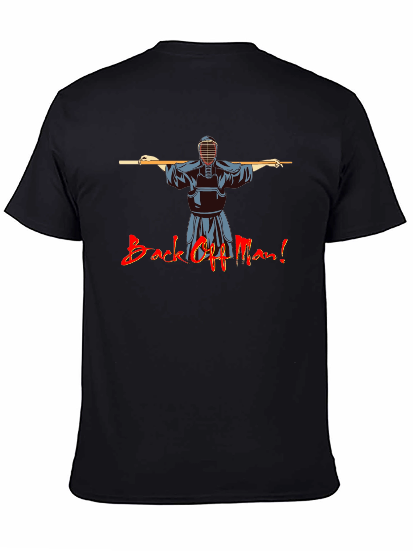 Black Back Off Man! Kendo Martial Arts Black T-Shirt view 4