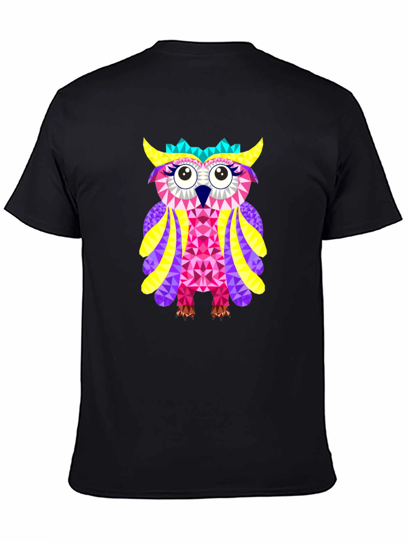 Black Geometric Owl Graphic Tee - Black Cotton Blend view 4
