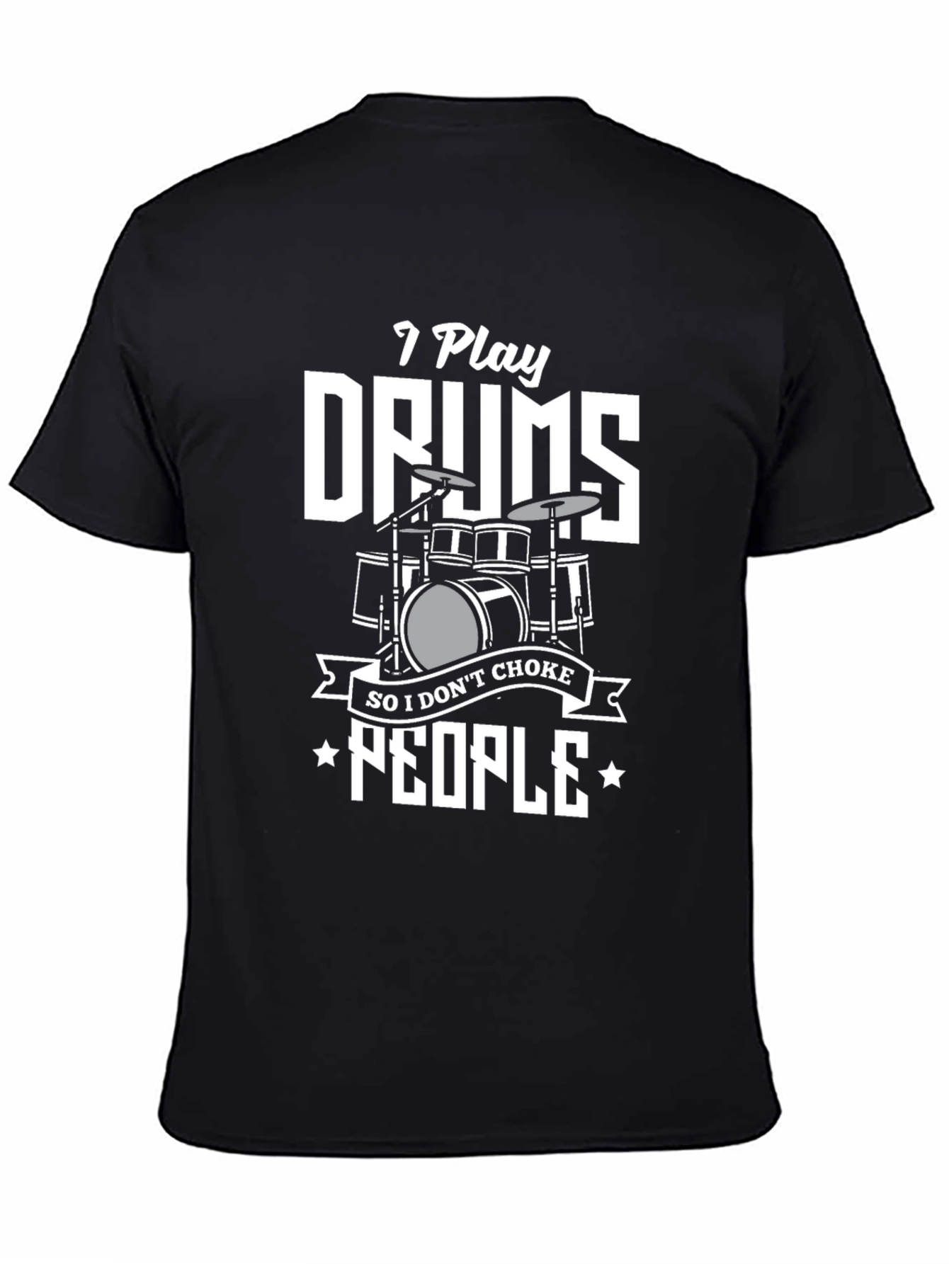 Black I Play Drums T-Shirt: Funny Musician Tee view 4
