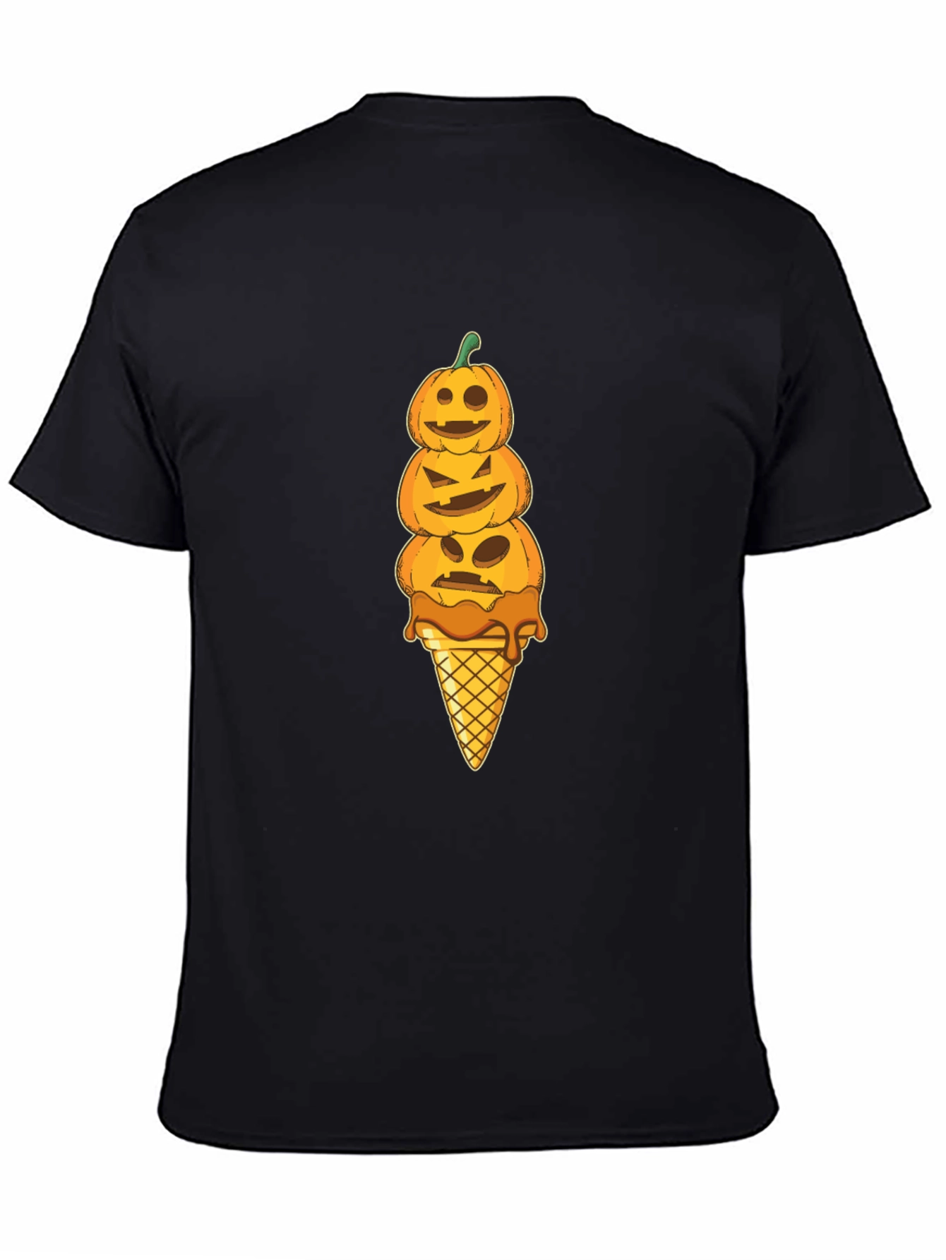 Black Pumpkin Ice Cream Cone Halloween T-Shirt view 4