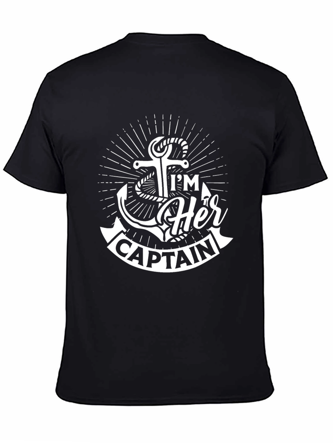Black I'm Her Captain T-Shirt: Nautical Anchor Design view 4