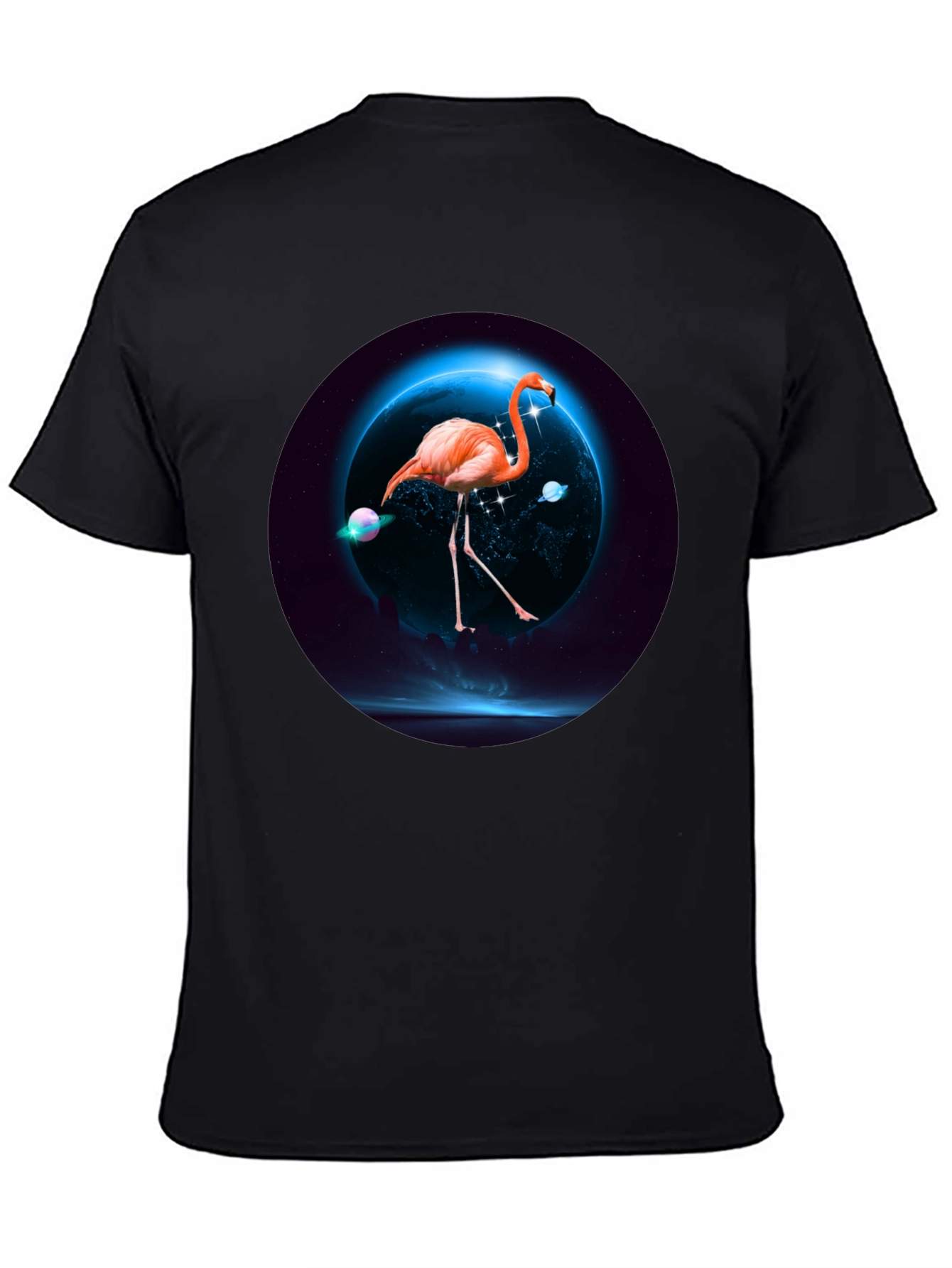 Black Flamingo in Space T-Shirt view 4