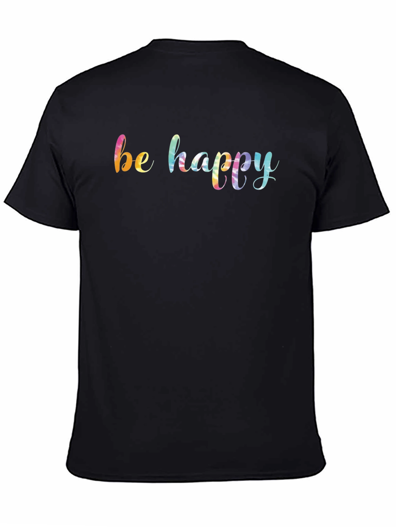 Black Be Happy Rainbow Graphic Black T-Shirt view 4