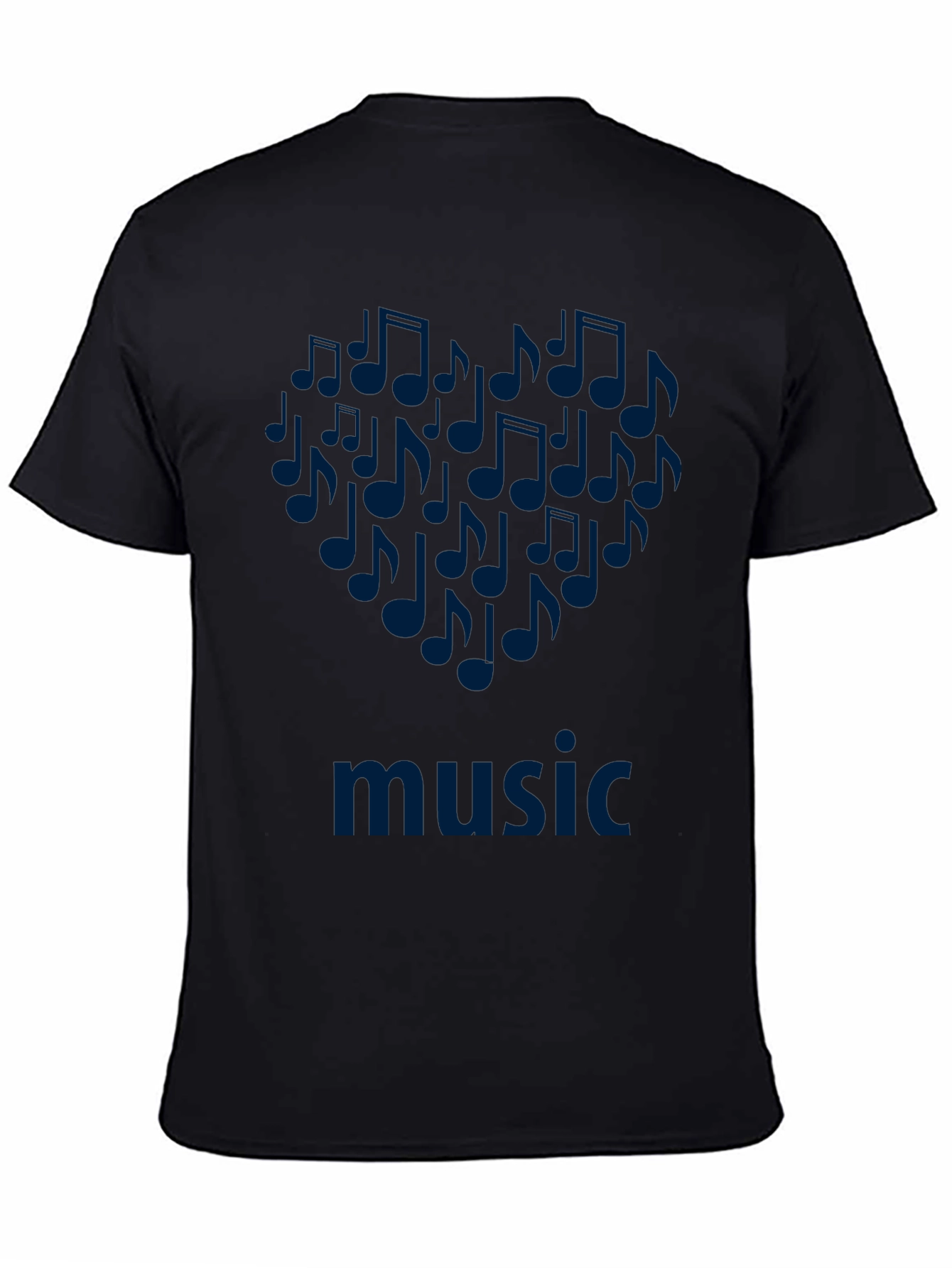 Black Music Notes Heart T-Shirt - Black Cotton Tee view 4