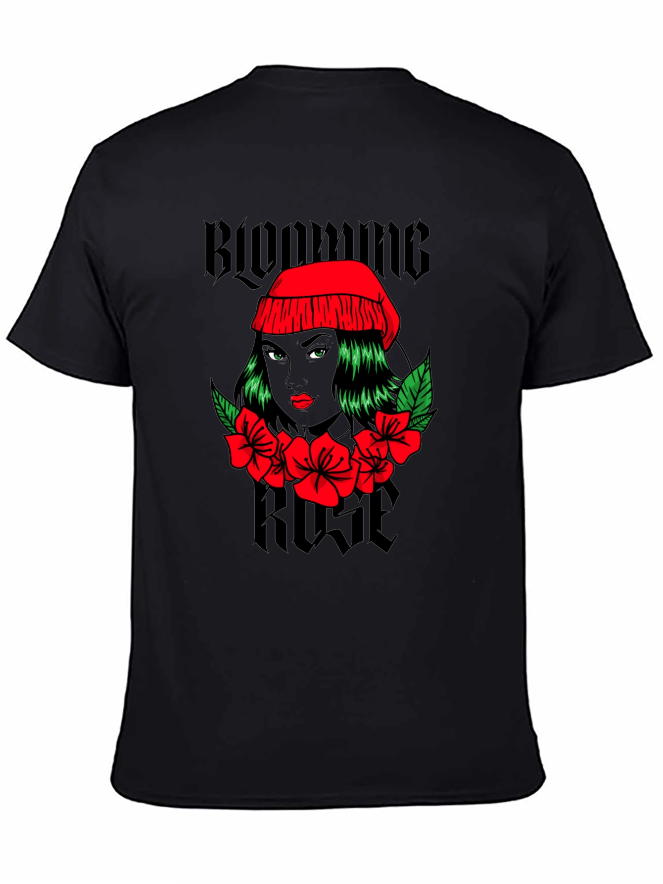Black Blooming Rose Graphic Tee - Black Unisex T-Shirt view 4