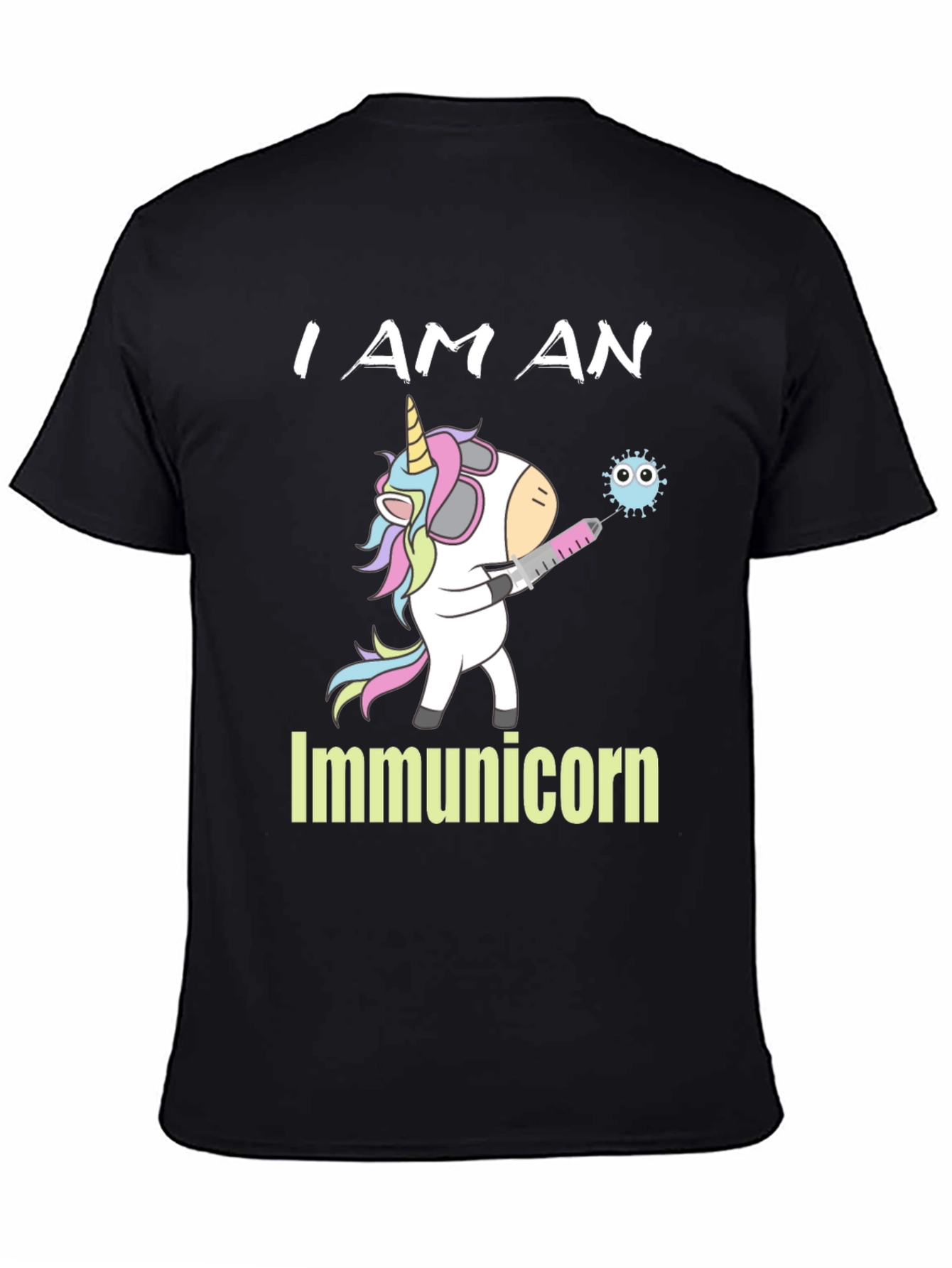 Black Immunicorn T-Shirt: Unicorn Vaccine Tee view 4