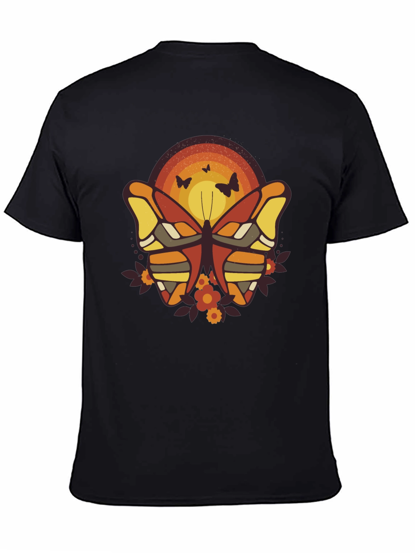 Black Retro Butterfly Graphic Print T-Shirt view 4