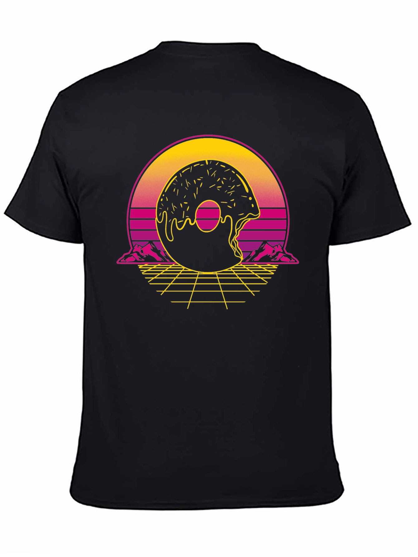 Black Retro Donut Graphic Tee - Synthwave Style view 4