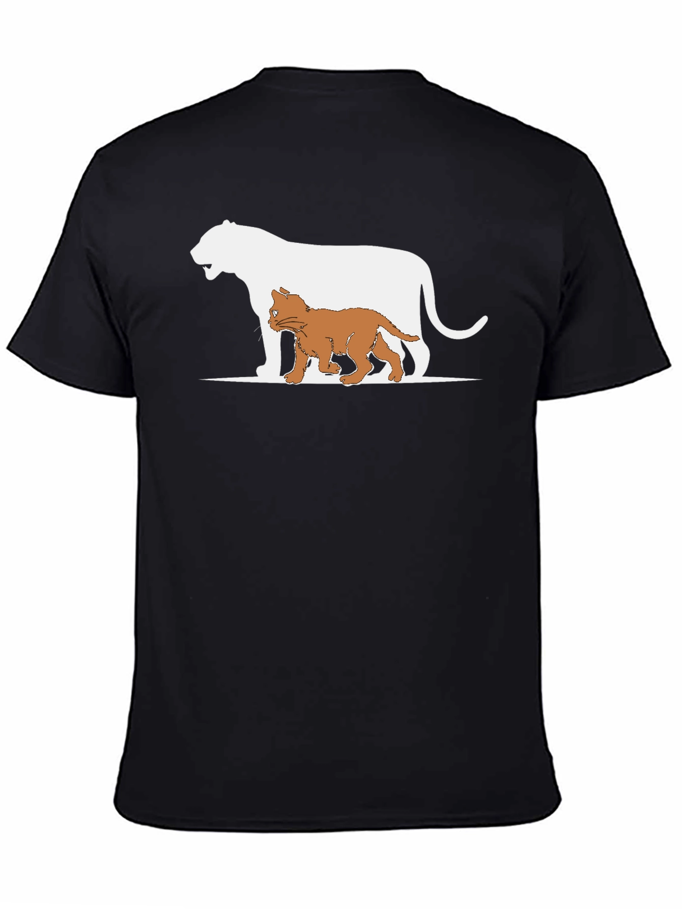 Black Cute Cat and Lion Graphic Black T-Shirt view 4
