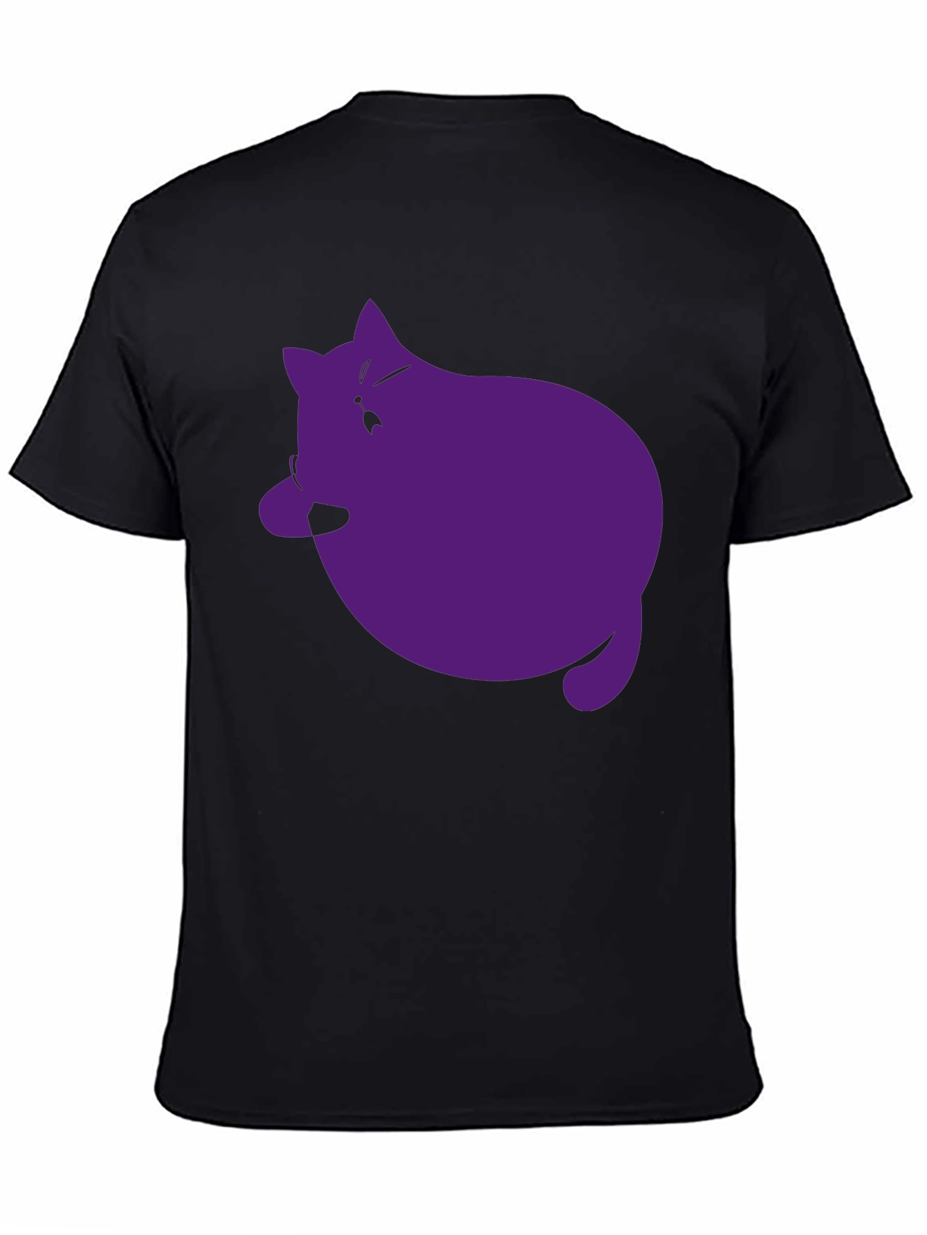 Black Men's Black T-Shirt with Purple Cat Graphic view 4