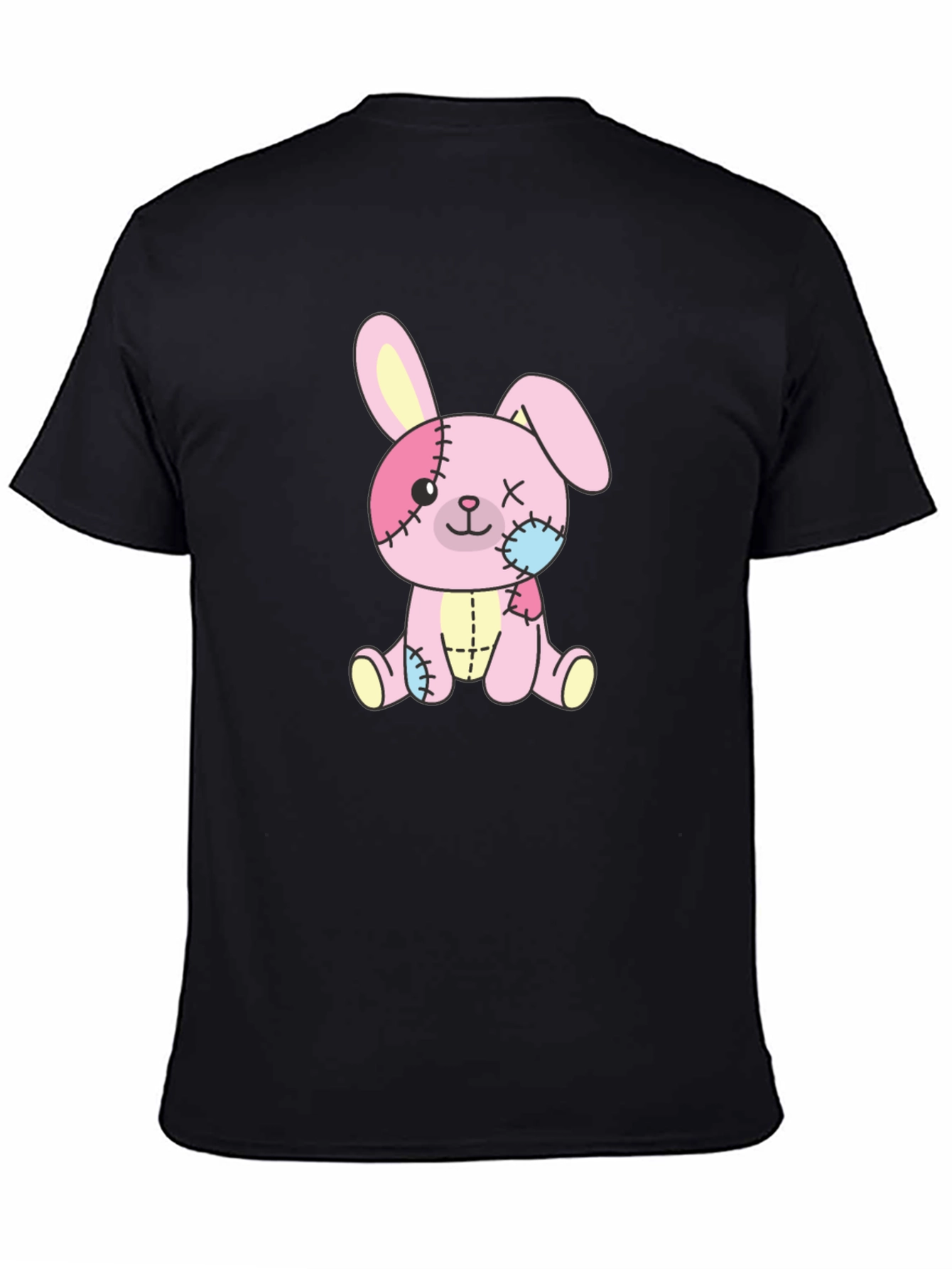 Black Cute Stitched Bunny Black T-Shirt view 4