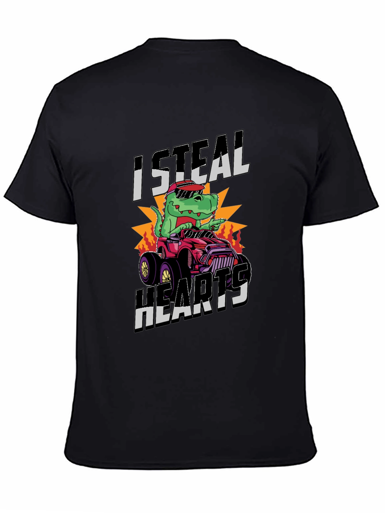 Black I Steal Hearts Dinosaur Monster Truck Graphic Tee view 4