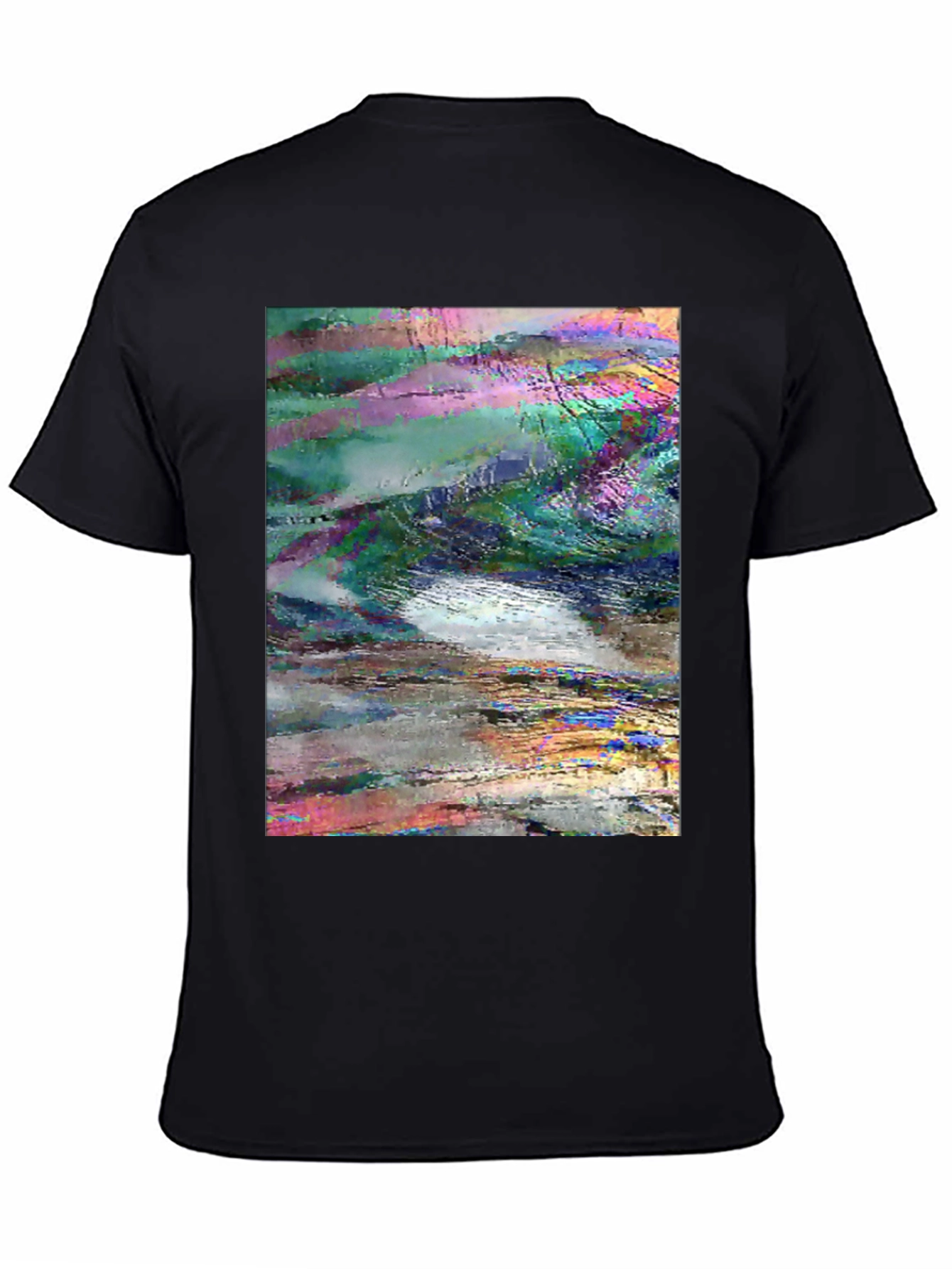 Black Abstract Glitch Art Graphic Tee - Black view 4