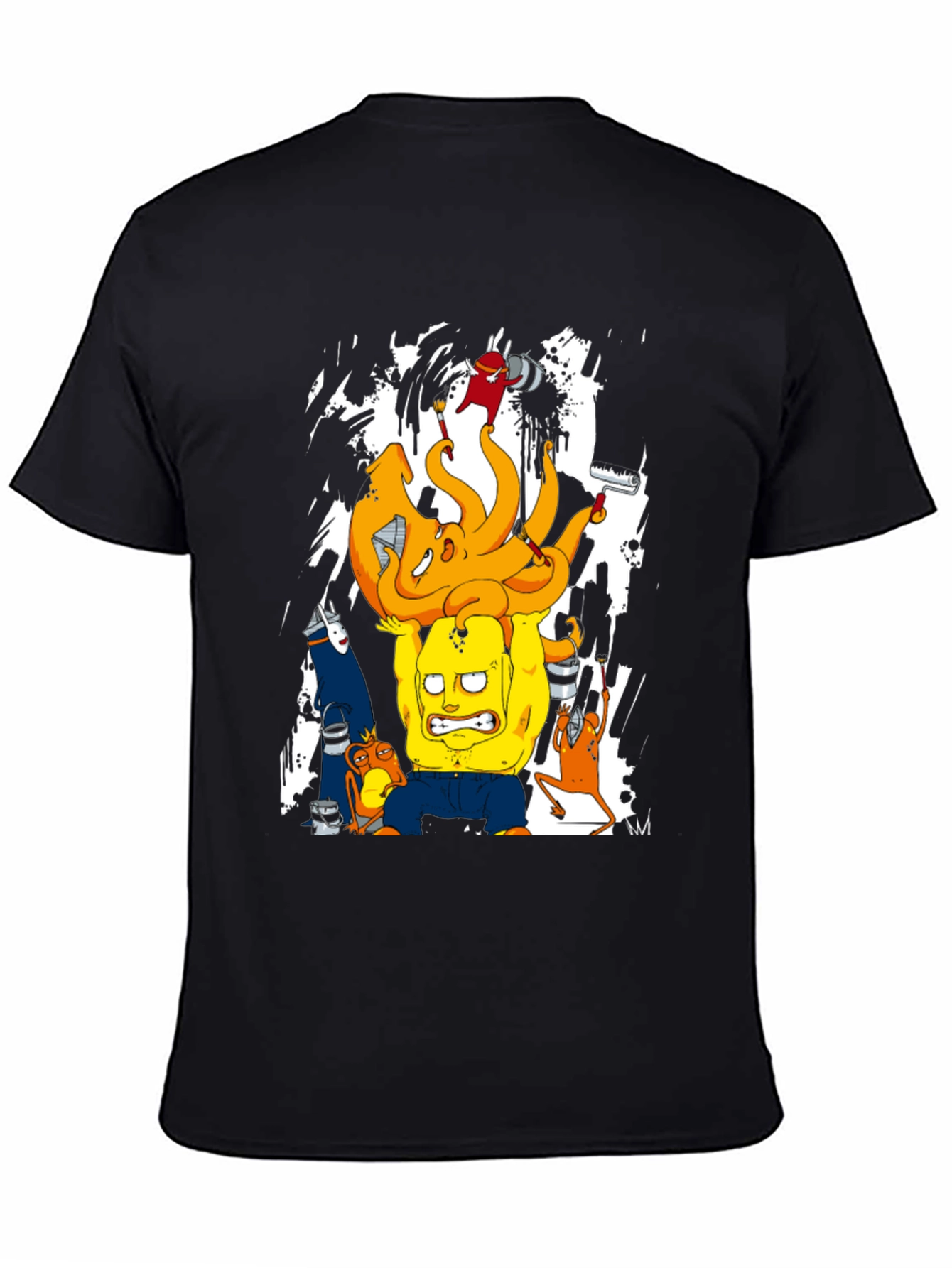 Black Cartoon Graphic T-Shirt - Black Crew Neck Tee view 4