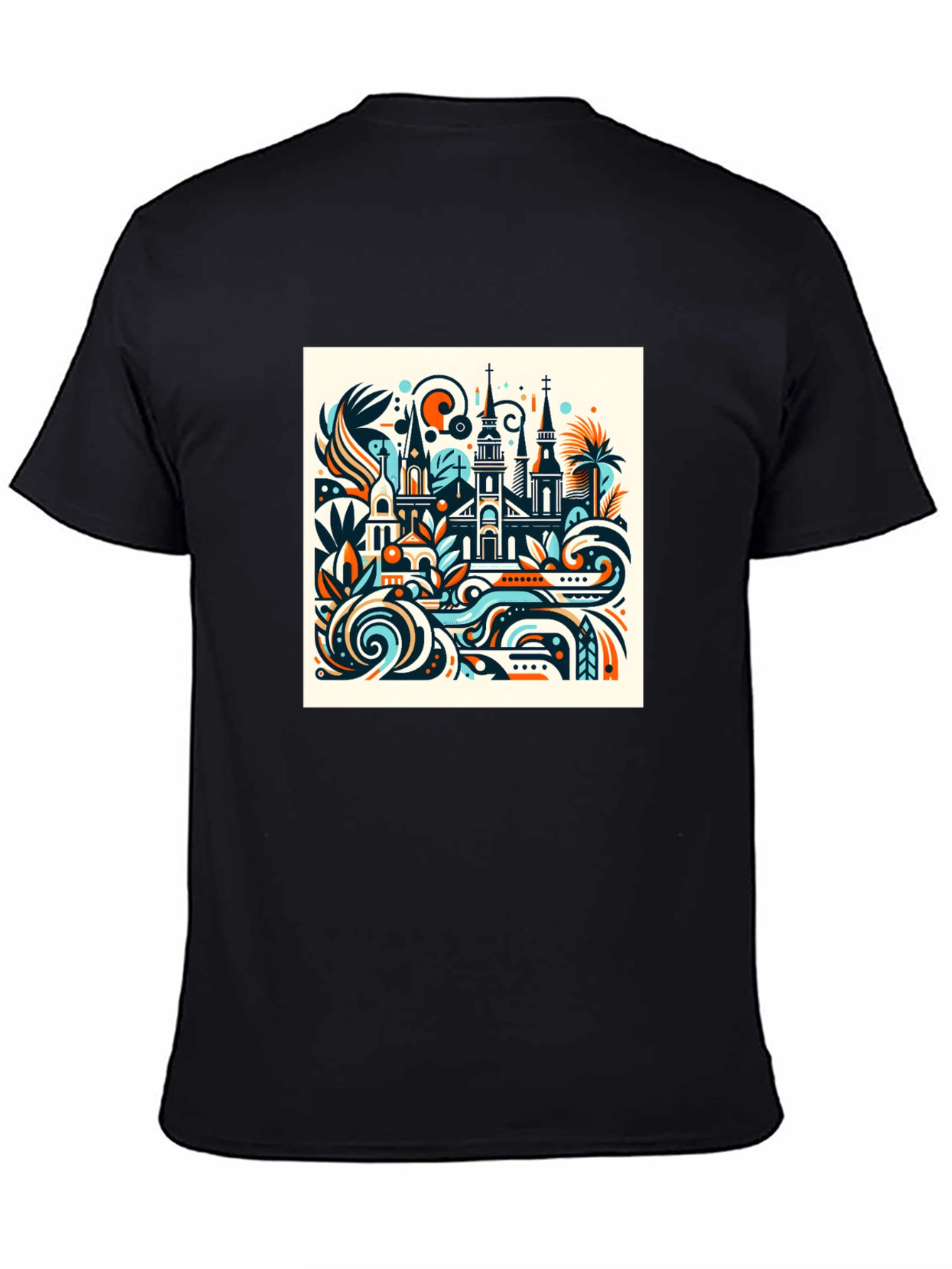 Black Abstract Cityscape Graphic Tee view 4